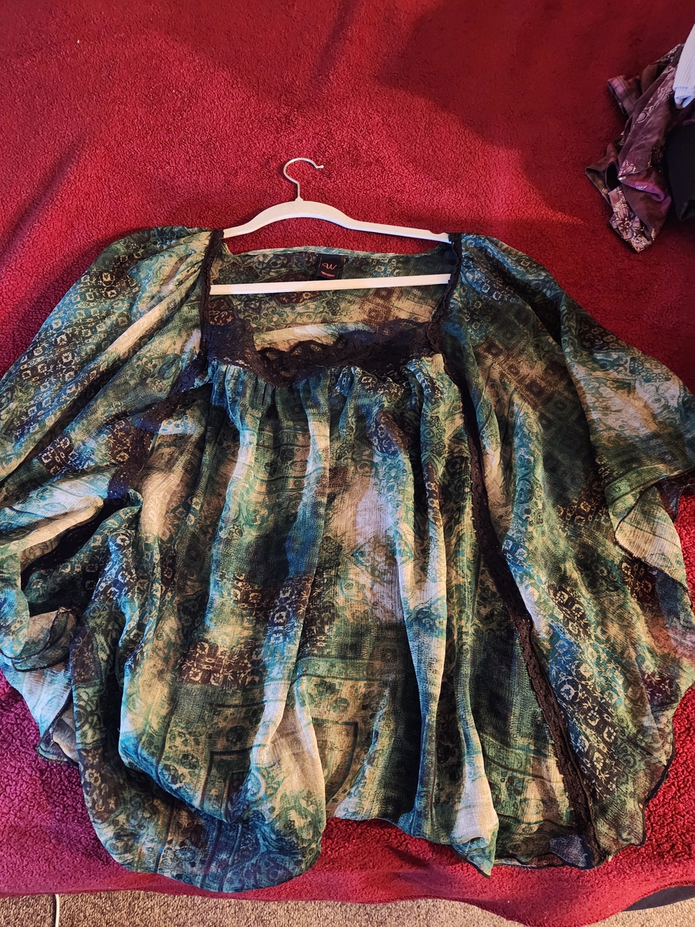 Wrapper Green Multi-Tone Lace-Trim Boho Tunic